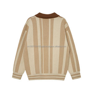 Pull à col polo à rayures verticales personnalisées à manches longues pour homme, tendance, de marque, sportif, décontracté, en tricot à revers - Product Image 4