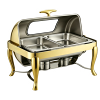Plats de service de luxe en acier inoxydable pour buffet, chauffe-plats dorés pour la restauration
