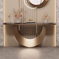 Table d'entrée moderne italienne simple, meuble de couloir de luxe léger en pierre avec acier inoxydable pour la maison ou le bureau