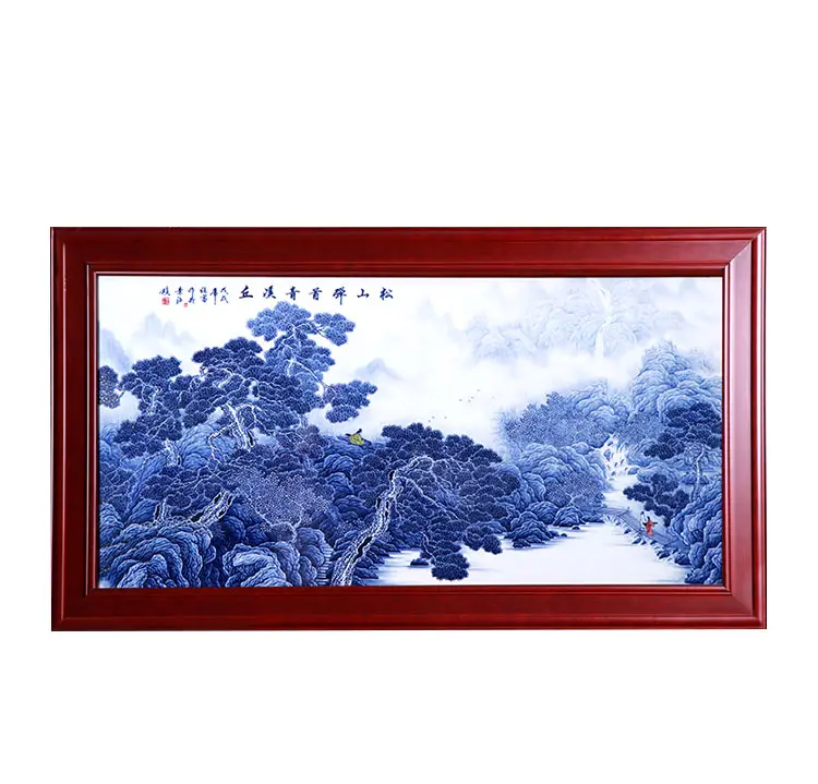 Decoração de porcelana azul e branca pintura abstrata emoldurada arte de parede pintura jingdezhen decoração de casa cerâmica personalizada