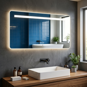 Miroir de salle de bain LED rectangulaire moderne avec cadre en aluminium, surface en verre éclairée, finition noire, 60+ pouces, indice de protection IP44 - Product Image 2