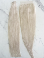 Expédition immédiate : Fermetures en dentelle de cheveux humains blond platine de haute qualité, intégration en maille 3x5 5x5, base en soie blanc glace