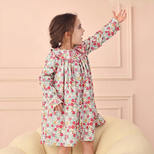Robe florale brodée imprimée ODM 100% coton coupe trapèze mini décontractée automne écologique respirante certifiée OEKO-TEX pour fille - Product Image 1
