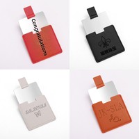 BOLIDE BLD-S005 Miroir de maquillage de poche incassable en acier inoxydable, design sans bordure, étui en cuir PU métallique, ultra fin, portable