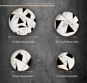 Wholesale Kitchen <b>Utensils</b> Dinner Plate Luxury White and Black Marble Platter Service Plate Dinnerware Set - Product Image 2