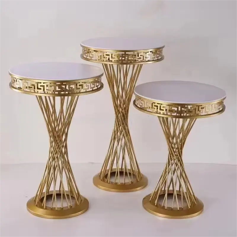 Soporte redondo de lujo para pastel para mesa de postre, soporte alto de flores de boda de Metal dorado para decoración de centro de mesa de boda