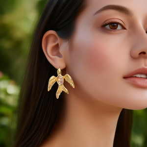 Fashion <b>Stud</b> <b>Earrings</b> Gold Plated 316L Stainless Steel Bird Design With Gemstone Inlay For Women Jewelry - Product Image 3