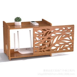 Wooden <b>Router</b> Storage <b>Box</b> Rectangle Brown Standing Type Cable Management <b>Box</b> For Desk And Living Room Use - Product Image 2