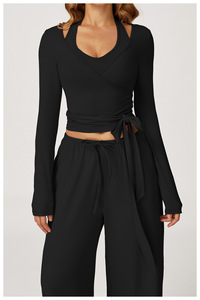 توب يوجا ناعم أكمام طويلة قطعة واحدة ربطة عنق للنساء في الهواء الطلق ملابس رياضية ولياقة بدنية - Product Image 5