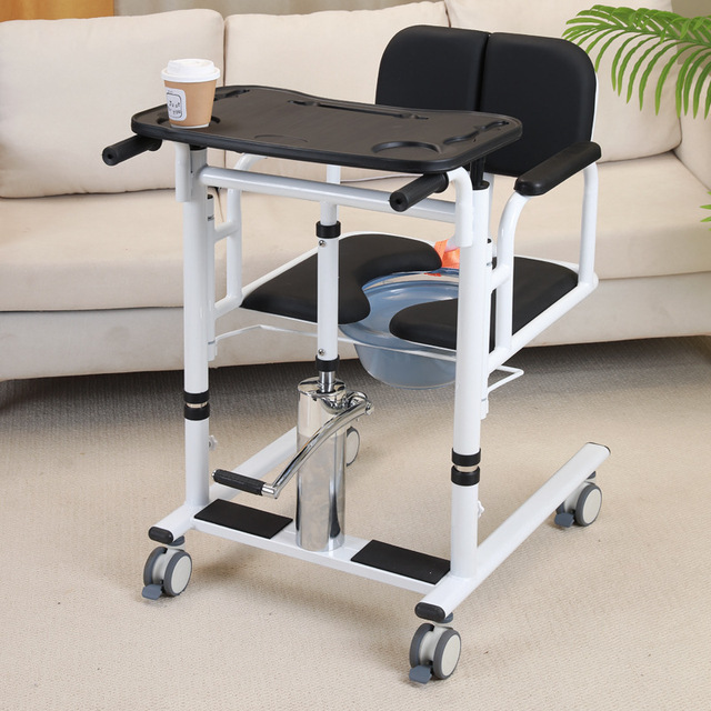 Hydraulic Patient Transfer Wheelchair with Commode Seat for Disabled Elderly Home Care Use