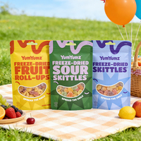 Bolsa de Embalaje Personalizada para Caramelos Ácidos, con Ventana y Orificio para Colgar, con Cierre Hermético, para Snacks Liofilizados tipo Skittles