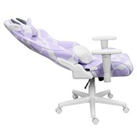 Chaise de gaming ergonomique inclinable style course, motif vache lavande, avec coussin lombaire en peluche et base blanche