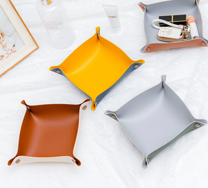 Plateau de rangement pliable en cuir fait main avec fermoirs à pression, design Japandi, organisateur de bureau portable multifonctionnel pour pièces de monnaie et clés - Product Image 3