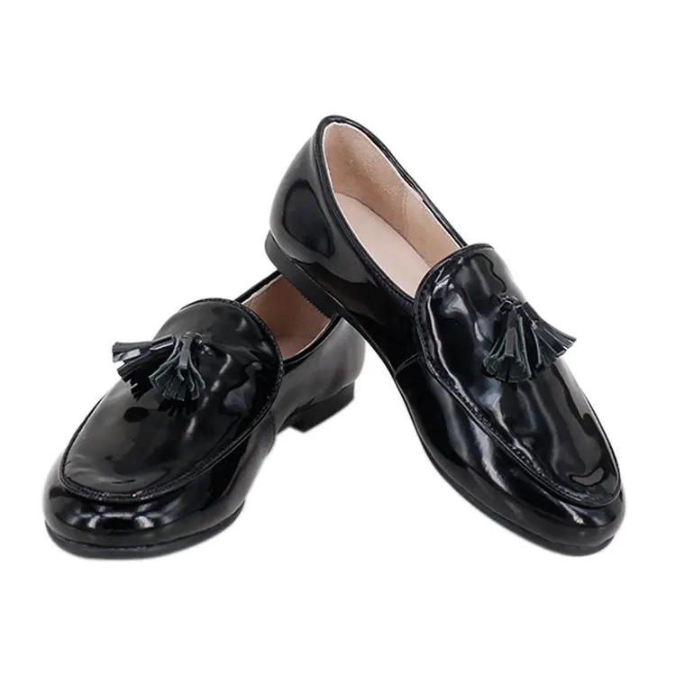 CHOOZII Wholesale Unisex High-end Black Patent Leather Flat Mocassin Loafers Kids Children Shoes