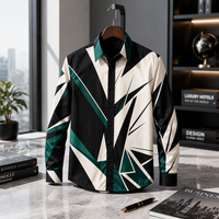 Chemises de vacances pour hommes à manches longues en popeline à motif vague irrégulière, 100% polyester, séchage rapide, respirantes, automne, OEM ODM