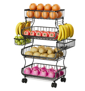 Cestino Impilabile per Frutta e Verdura con Ruote e Portabananane, <span class=keywords><strong>Carrello</strong></span> a 4 Ripiani per Organizzazione e Conservazione in Cucina - Product Image 1