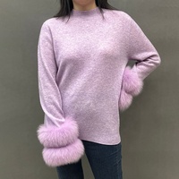 Jancoco mode manches longues col rond femmes pull tricoté à la main pull avec poignets en fourrure de renard