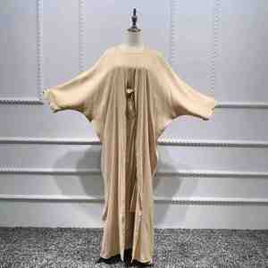 2026 Abaya Wanita Muslim Berkualitas Tinggi 3Pcs Set Gaun Warna Solid Kimono Cardigan Terbuka Pakaian Islami - Product Image 6