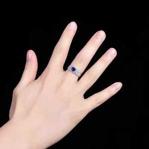 Anillo de oro de 18k con zafiro azul natural de Birmania SGARIT de 0.97ct, halo para hombre con 52 piezas de diamantes naturales de 0.121ct, certificado NGTC, joyería. - Product Image 5