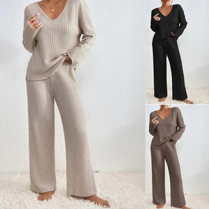 2025 nuovo Best-seller <span class=keywords><strong>autunno</strong></span>/<span class=keywords><strong>inverno</strong></span> con scollo a V Casual a spina di pesce a coste a maniche lunghe da donna - Product Image 2