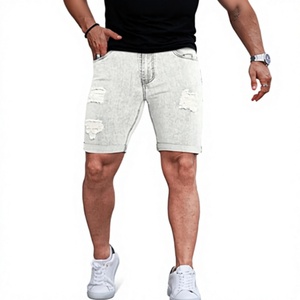 Men's Light Wash Distressed Ripped Denim Shorts Mid Waist Casual Summer Style Breathable Straight Leg Cotton Fabric - Product Image 1
