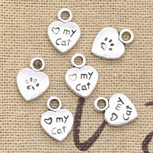 Charms heart love my cat paw 12x9mm ciondoli Color argento tibetano gioielli antichi che fanno artigianato fatto a mano fai da te - Product Image 4