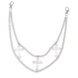 yuelyueli <b>Cross</b> Pants Chain Tibetan <b>Silver</b> Double <b>Ring</b> Unisex Hip Hop Waist Chain Daily Wear Accessory - Product Image 4