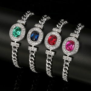Vintage Jewelry Eco-friendly <b>Copper</b> 8*10mm Multicolor Zircon Adjustable Chain Hand <b>Bracelet</b> for Refined Everyday Elegant - Product Image 1