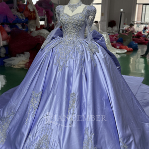 Robe de Quinceañera violette pour 15 ans, en satin avec fleurs, Vestidos de 15 Anos, robe de soirée perlée et en dentelle Xs201 - Product Image 3