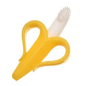 Food Grade BPA Livre Não Tóxico Soft Funny Baby Toothbrush Dentição Brinquedos Silicone Banana Forma Bebê Mordedores