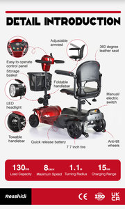 Resshidi สกู๊ตเตอร์ไฟฟ้า4ล้อแบบพับได้ RS-MS120มีที่นั่งกันน้ำได้ยาวนาน (15กม.) ความเร็วสูงสุด8กม./ชม. รับน้ำหนักได้120กก. - Product Image 5