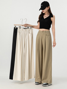 Nouvelles femmes pour pantalons en <span class=keywords><strong>lin</strong></span> Tencel jambe large <span class=keywords><strong>coupe</strong></span> <span class=keywords><strong>droite</strong></span> <span class=keywords><strong>pantalon</strong></span> style costume avec dos taille élastique pour le confort - Product Image 3