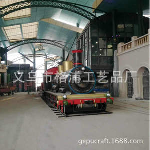 Sculpture extérieure personnalisée grand format 1:1 de locomotive à vapeur en métal avec wagon vert pour usage commercial - Product Image 2