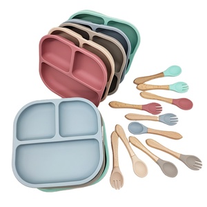 BPA Free Phthalate Free Silicone Baby Dinnerware <b>Set</b> Suction <b>Plate</b> Spoon Fork for Toddler Mealtime - Product Image 3