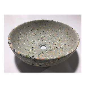 Lavabo de salle de bain rond en terrazzo <span class=keywords><strong>noir</strong></span> et blanc de 400 mm - Product Image 3