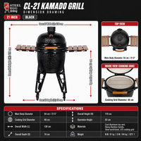 Barbecue Kamado SEB Factory 21 pouces noir, barbecue en céramique au charbon de bois, fumoir pour jardin extérieur, OEM & ODM