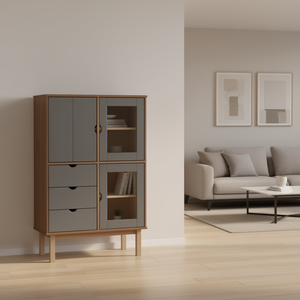 OTTA Mobile Alto in Legno Massello di Pino Grigio 33.5x16.9x49.2, Armadio per Soggiorno, Design Moderno - Product Image 2