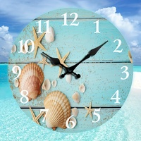Reloj de pared de cuarzo silencioso para uso doméstico, número de concha marina Retro, cara única para sala de estar, dormitorio, cocina, caja de estilo playero de verano
