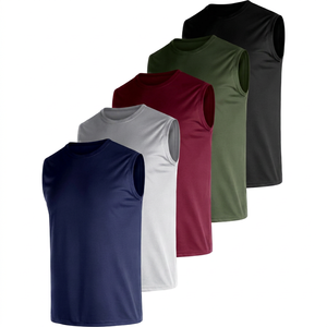 New Men's Sleeveless Tank Top O-Neck Solid Color Quick Dry Knitted Sport Wear Casual Fitness Shirt in Navy Gray Red Green Black - Product Image 1
