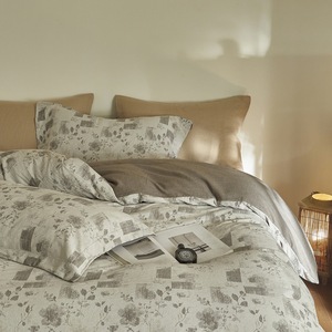 100 piumino Jacquard floreale in tessuto per la casa in cotone e lino <span class=keywords><strong>grigio</strong></span> intenso Set di biancheria da letto in quattro pezzi tinto in filato di lusso leggero - Product Image 3