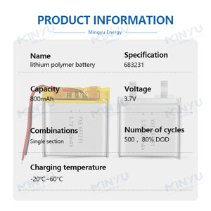 Precio de fábrica de alta calidad 3,7 V/800mAh Bolsa recargable Baterías de iones de litio Modelo de alta seguridad 683231 - Product Image 2