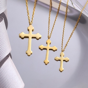 Collana da donna con <span class=keywords><strong>croce</strong></span> cristiana ortodossa ciondolo collana in acciaio inossidabile placcato oro 18k alta lucidato regalo di battesimo religioso - Product Image 5