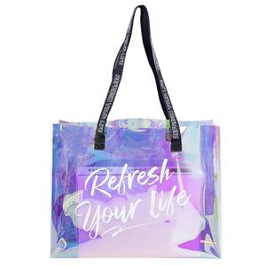 Clear Jelly Transparent Shoulder Shopping Plastic <b>Bag</b> With Letter Pattern Custom Laser PVC <b>Tote</b> <b>Bag</b> for Women - Product Image 1