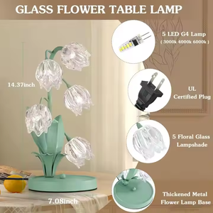 Nouvelle lampe de bureau Tulip Valley 2025, <span class=keywords><strong>abat</strong></span>-<span class=keywords><strong>jour</strong></span> en verre, personnalisable, 5-220V, contrôle par câble USB, lampe de bureau verte - Product Image 2