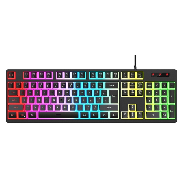 Keyboard L200 104-Key RGB Backlit USB Wired Keyboard Colorful LED Backlight Membrane Operation for Desktop Games