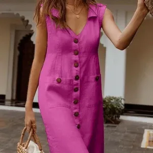 2023 New Summer Fashion Vintage Linen And Cotton Loose Sexy V-neck Occasion Oversize Party Formal Long Dresses For Women