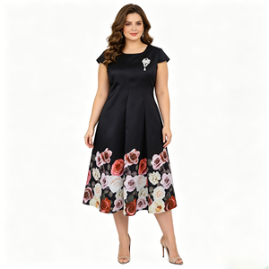 Vestido Casual Elegante de Alta Calidad, Tejido de Poliéster Suave con Estampado Floral, Vestido de Talla Grande para Mujer con Spandex - Product Image 2