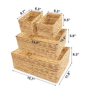 Eco Friendly Natural Seagrass Wicker Water Hyacinth <b>Rectangular</b> Storage <b>Basket</b> Shape Boho Style Wholesale Vietnam Manufacturer - Product Image 5