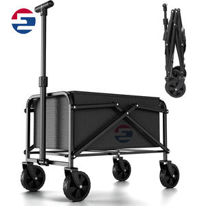 헤비 듀티 스틸 메쉬 접이식 웨건 카트 360도 회전 바퀴 손쉬운 당김 손잡이 쇼핑 정원 해변 시장 캠핑 야외용 - Product Image 3