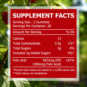 Best Selling Foltc Acid Gummies with Folic Acid For Prenatal Pregnancy and Every Day Support Raspberry Flavored Gummies - Product Image 2
